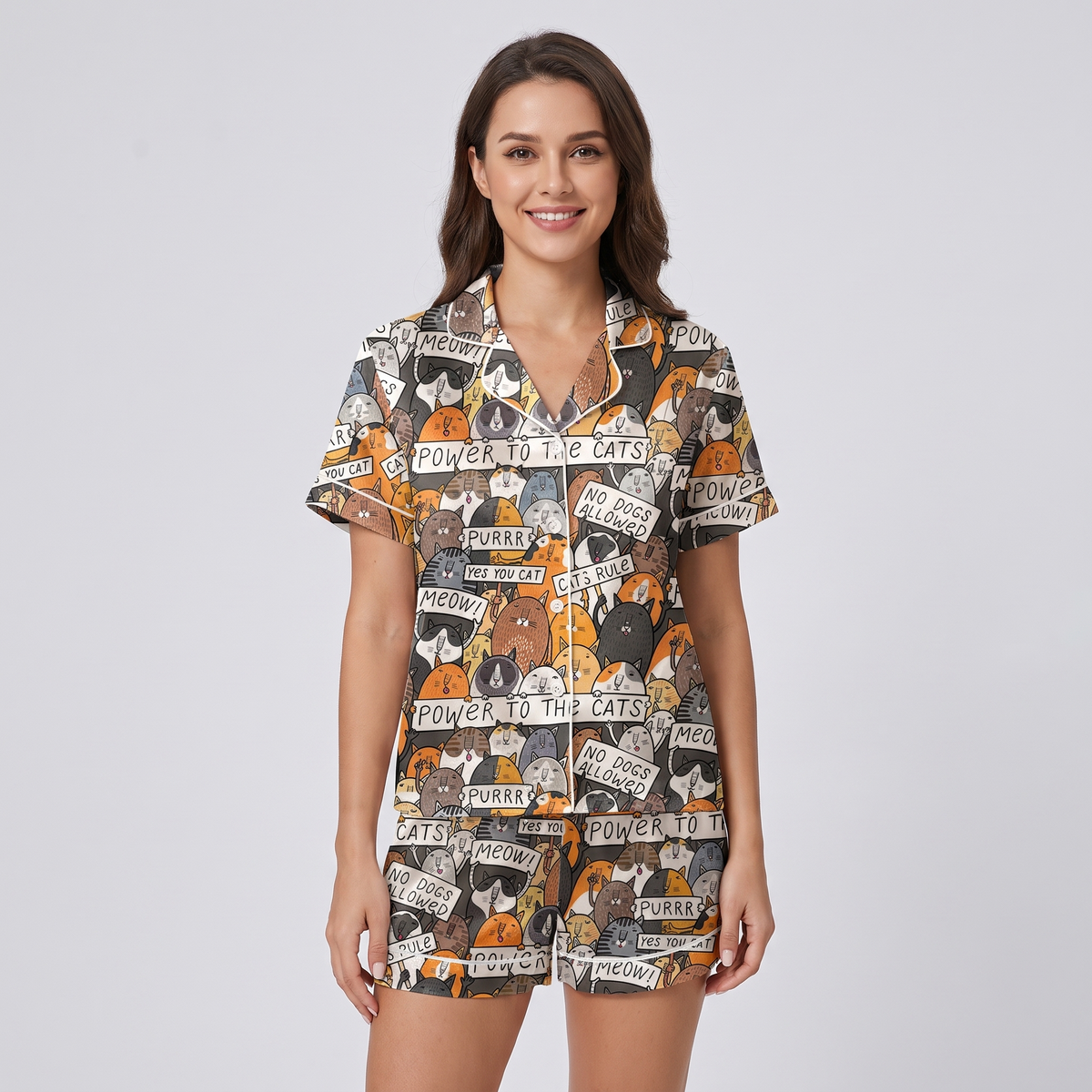 Protest Cats Women's Pajama Set - short sleeve and shorts