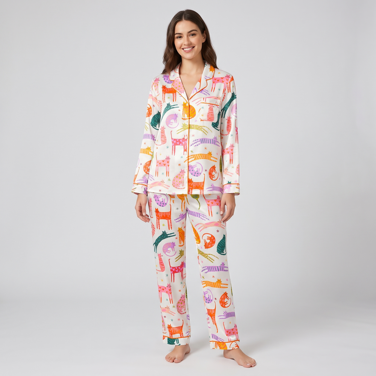 Scribble Cats Women's Pajama Set - long sleeve and pants