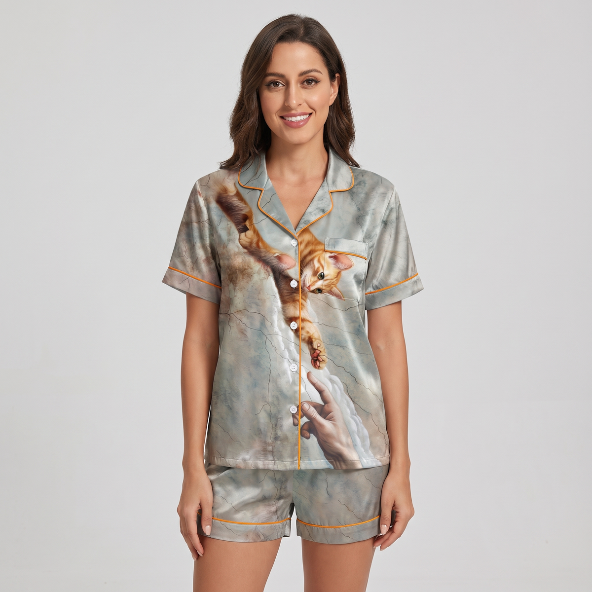 Reaching Cat Women's Pajama Set - short sleeve and shorts
