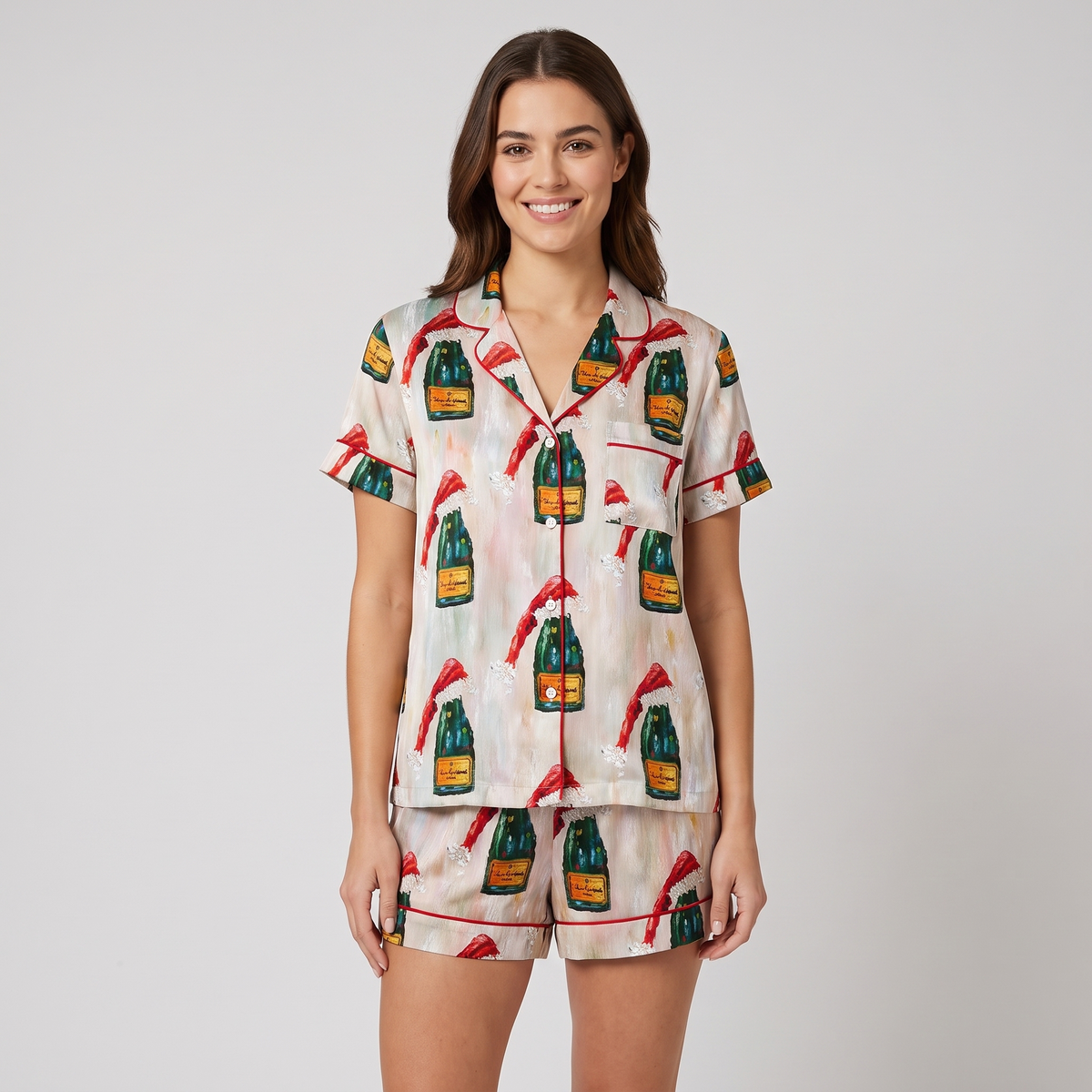 All I Want For Christmas Is Champagne Women's Pajama Set - short sleeve and shorts