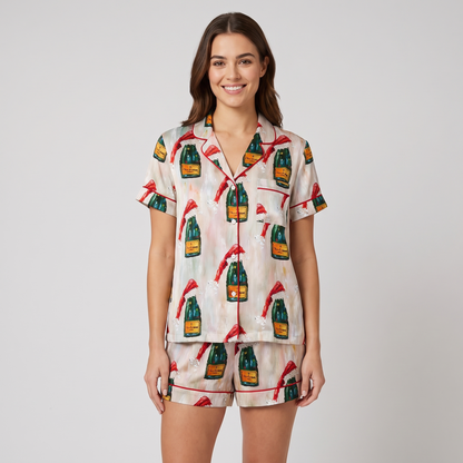 All I Want For Christmas Is Champagne Women's Pajama Set - short sleeve and shorts
