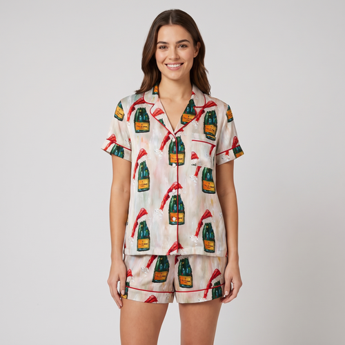All I Want For Christmas Is Champagne Women's Pajama Set - short sleeve and shorts