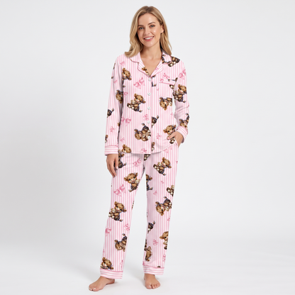 Highland Cows & Bows Women's Pajama Set - Pink - long sleeve and pants