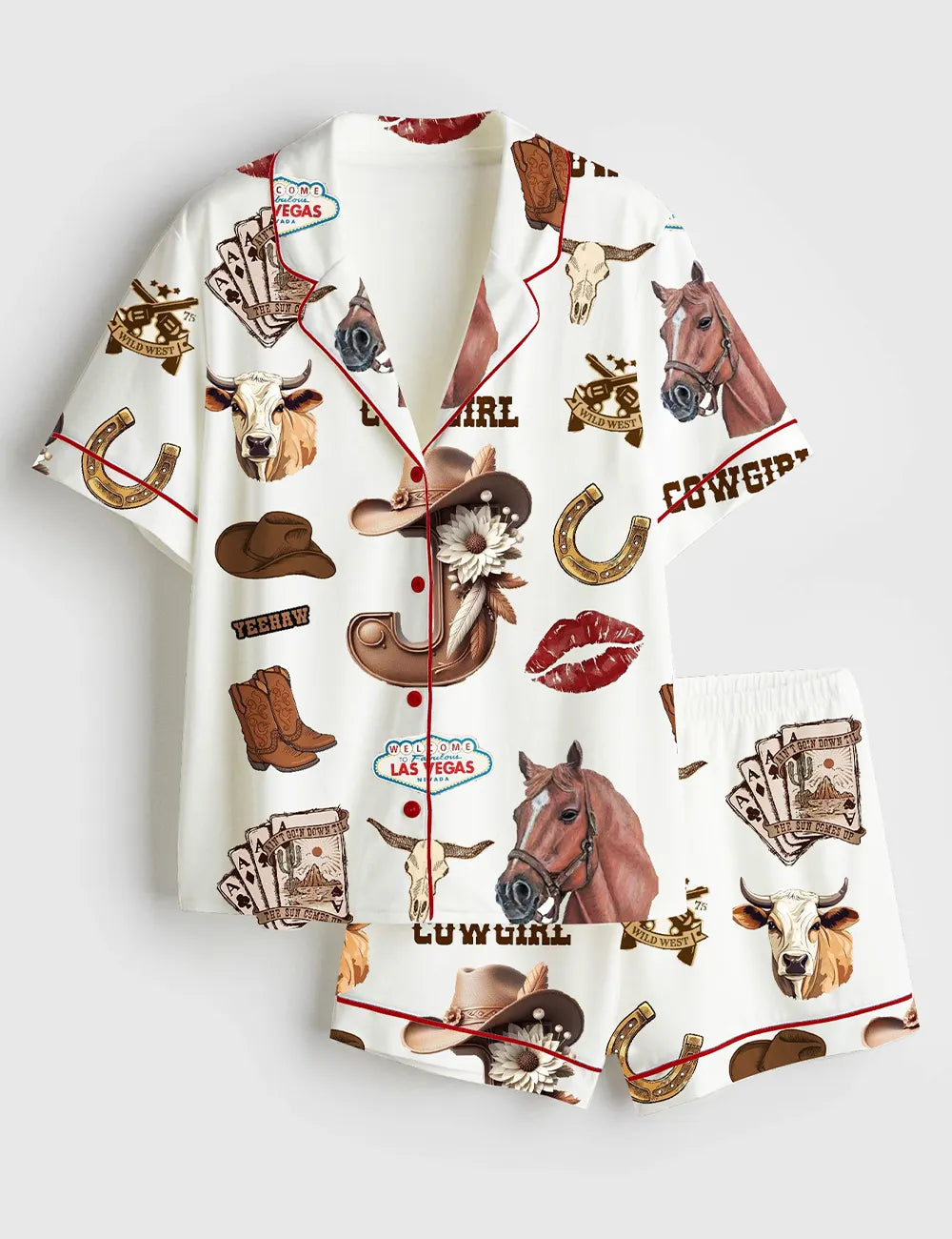 Vegas Cowgirl Horse Jackpot Women's Pajama Set - flat lay