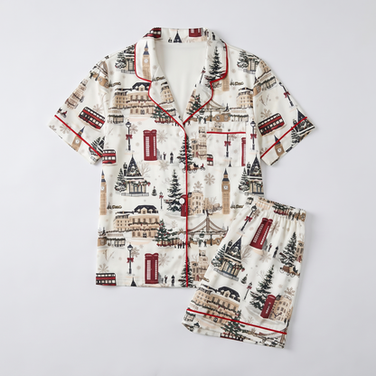 London Christmas Women's Pajama Set - flat lay