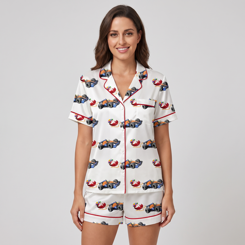 Race Car Christmas Women's Pajama Set - short sleeve and shorts