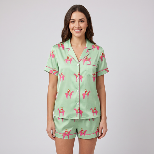 Pink Pony Rodeo Christmas Horse Women's Pajama Set - short sleeve and shorts
