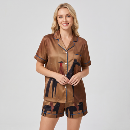 Lasso Rider Brown Horse Women's Pajama Set - short sleeve and shorts