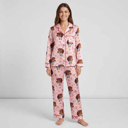 Sunglasses Dachshund Bows Women's Pajama Set - Pink long sleeve and pants