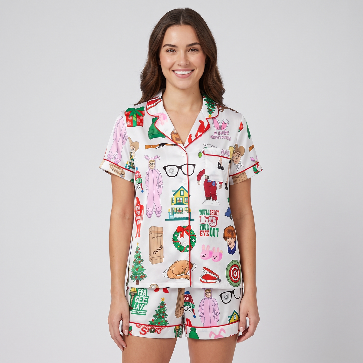 Leg Lamp Inspired Women's Pajama Set - short sleeve and shorts