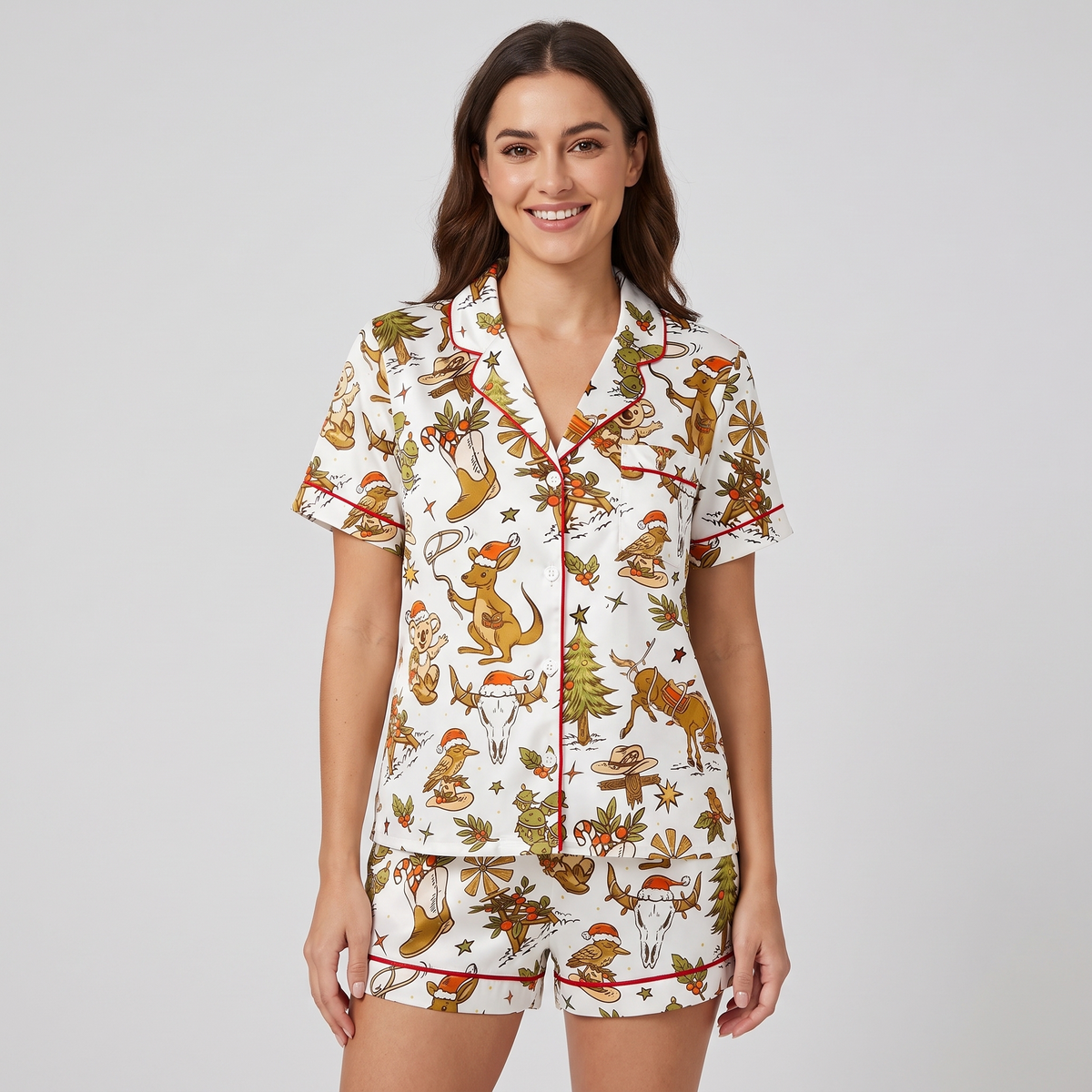 Aussie Country Christmas Women's Pajama Set - short sleeve and shorts