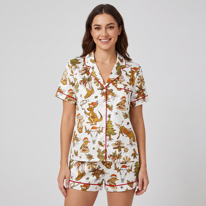 Aussie Country Christmas Women's Pajama Set - short sleeve and shorts