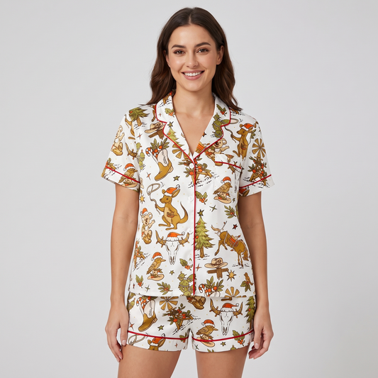 Aussie Country Christmas Women's Pajama Set - short sleeve and shorts