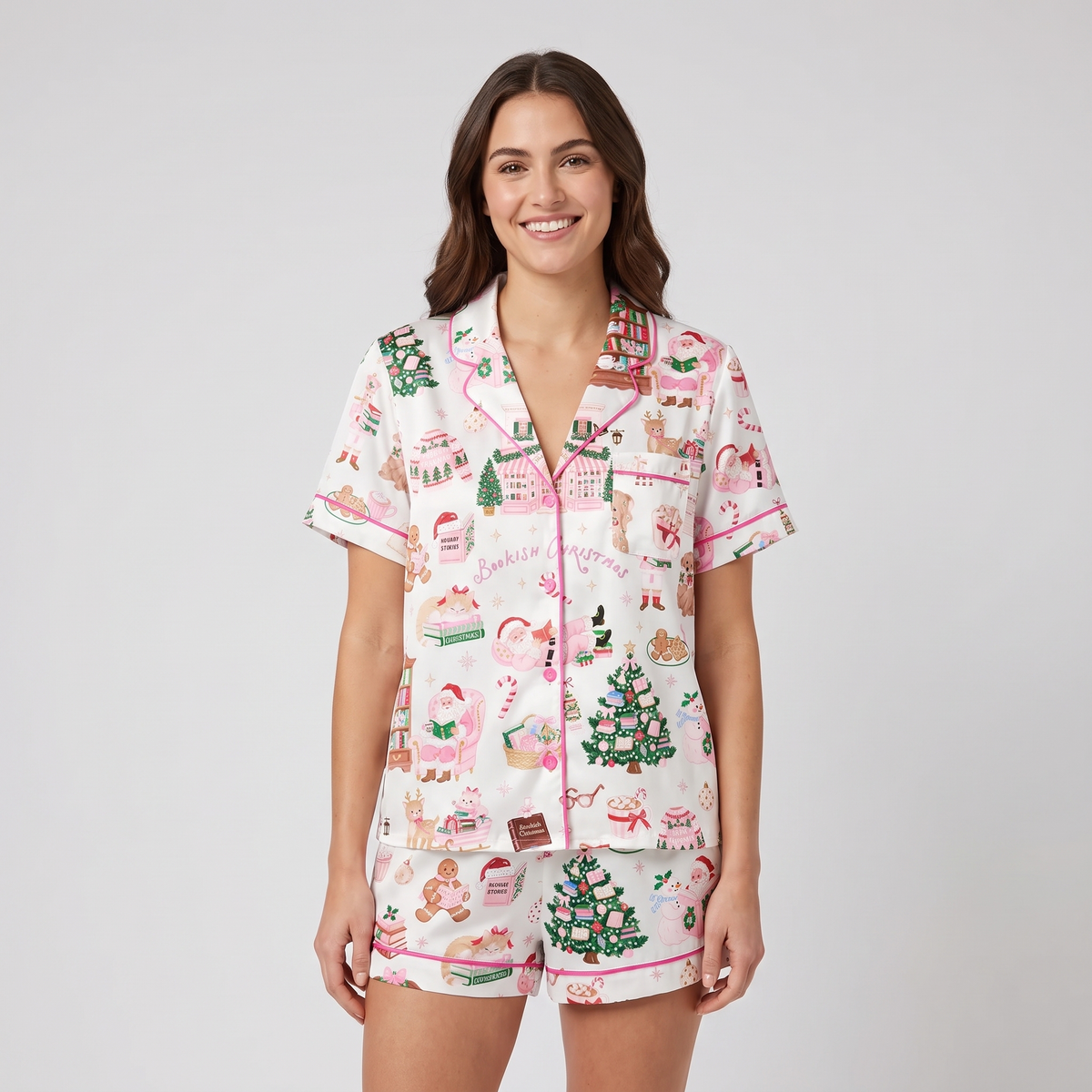 Bookish Christmas Women's Pajama Set - short sleeve and shorts