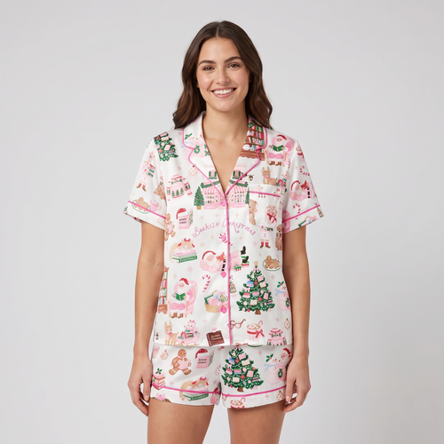 Bookish Christmas Women's Pajama Set - short sleeve and shorts