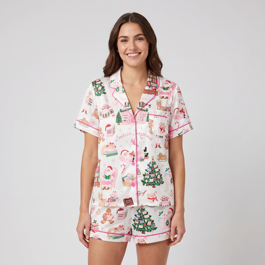 Bookish Christmas Women's Pajama Set - short sleeve and shorts
