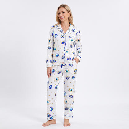 Lucky Evil Eye Women's Pajama Set - White - long sleeve and pants