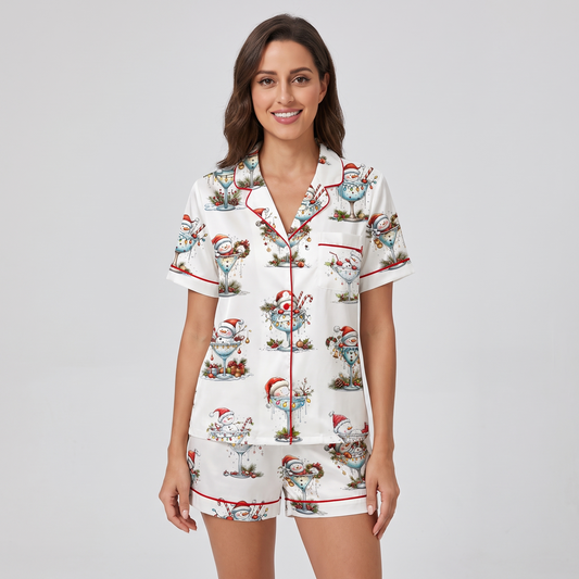 Quirky Snowmen Women's Pajama Set - short sleeve and shorts