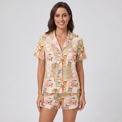 Vintage Christmas Collage Women's Pajama Set - short sleeve and shorts