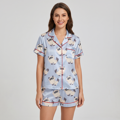 Fluffy Cream Cats Women's Pajama Set - Light Blue