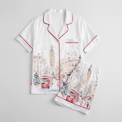 Watercolor London Snow Women's Pajama Set - flat lay