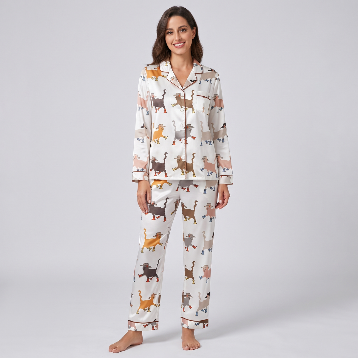 Cowboy Boot Cats Women's Pajama Set - long sleeve and pants