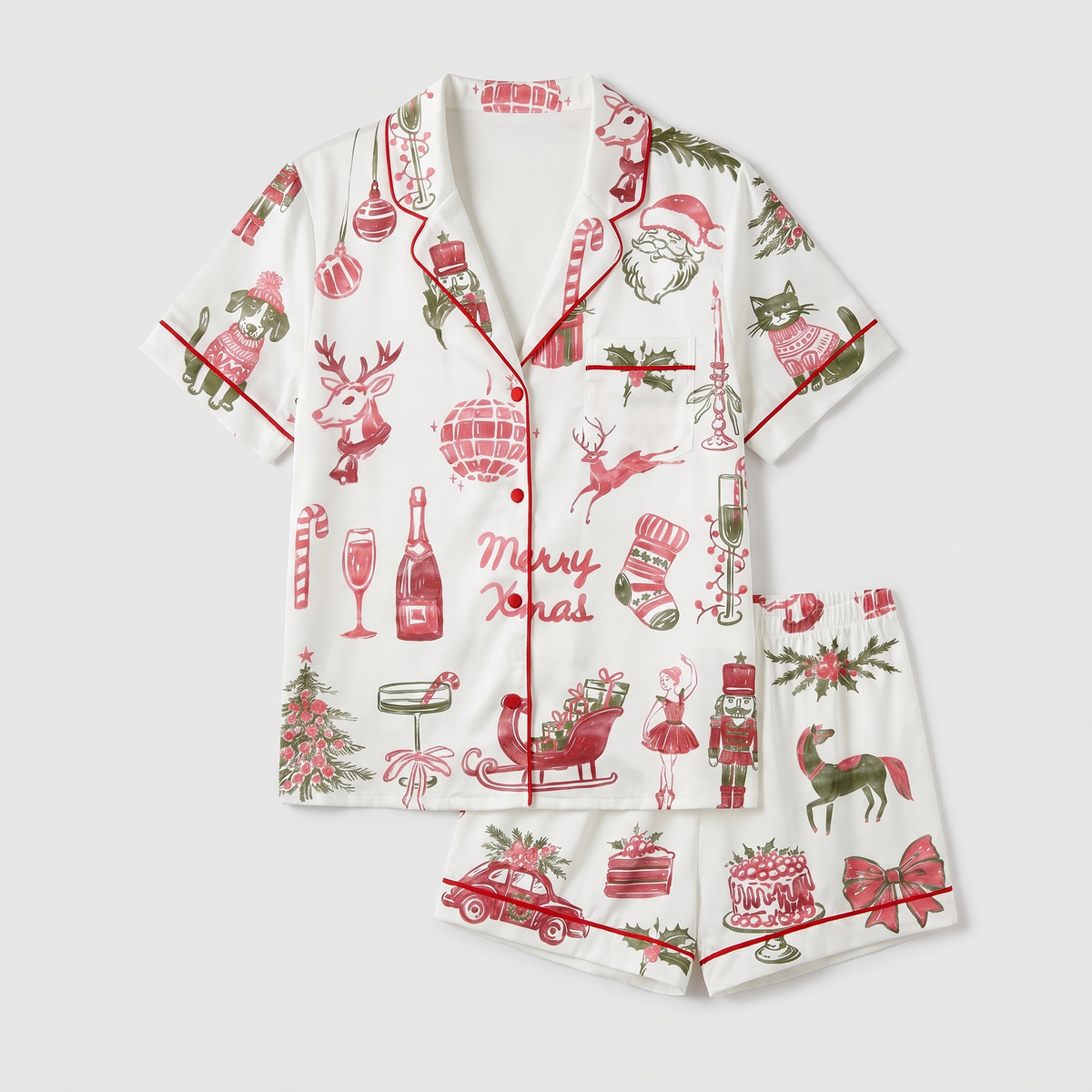 Merry Little Watercolor Women's Pajama Set - flat lay