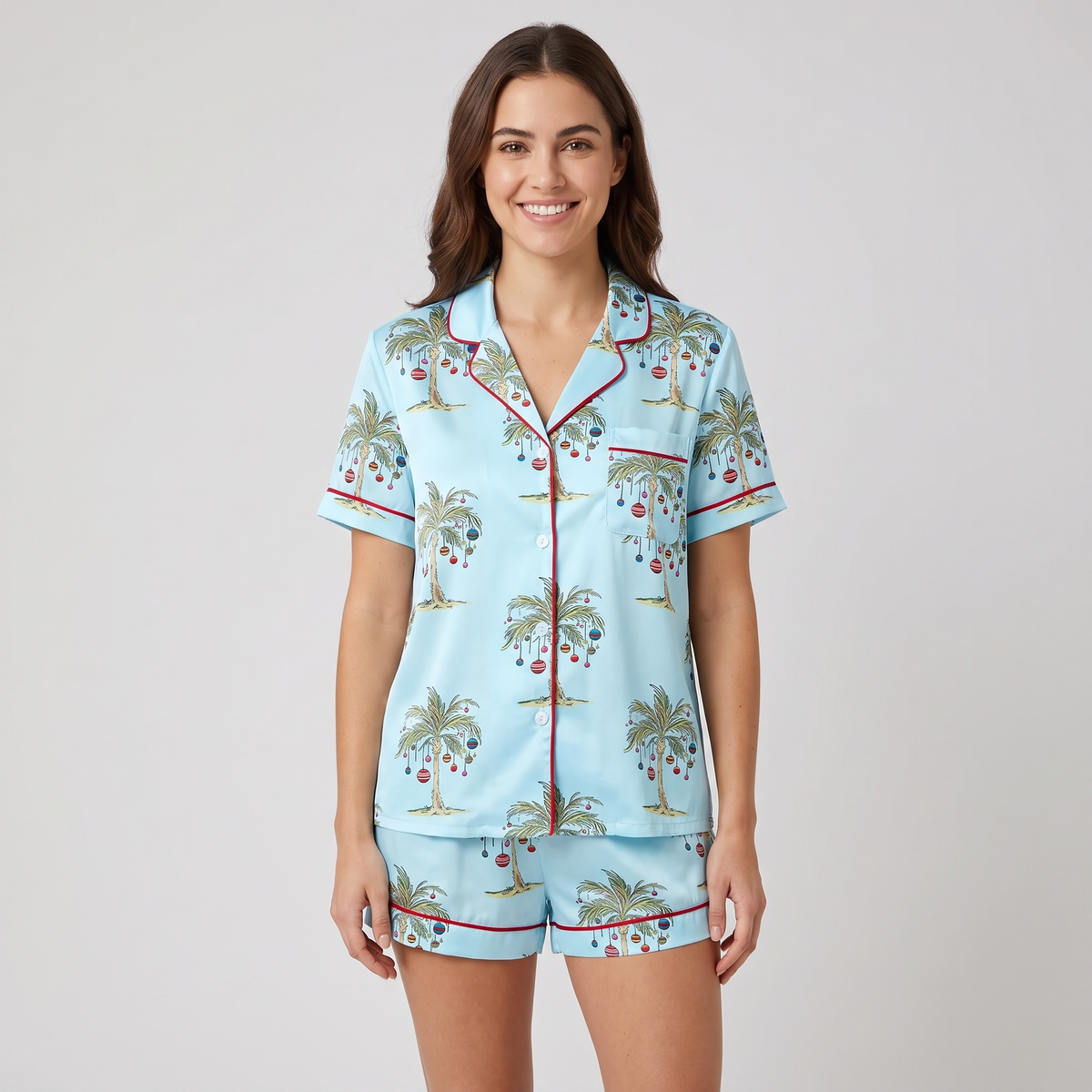 Mele Kalikimaka Santa Women's Pajama Set - Blue