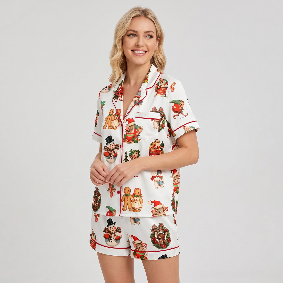Vintage Christmas Cutouts Women's Pajama Set - short sleeve and shorts