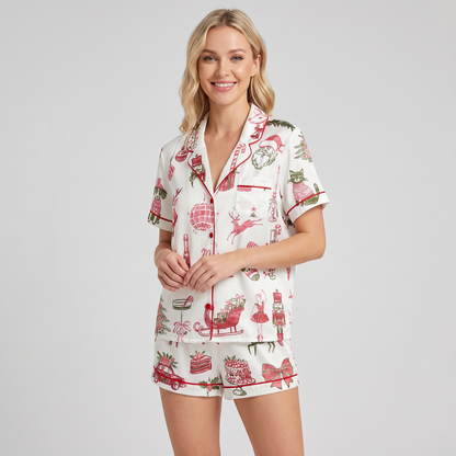 Merry Little Watercolor Women's Pajama Set - short sleeve and shorts