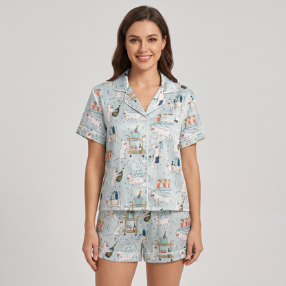 Cocktail Cart Cats Women's Pajama Set - short sleeve and shorts