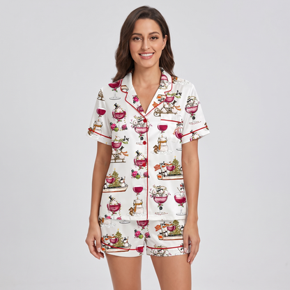 Sleigh Full Of Wine Women's Pajama Set - short sleeve and shorts