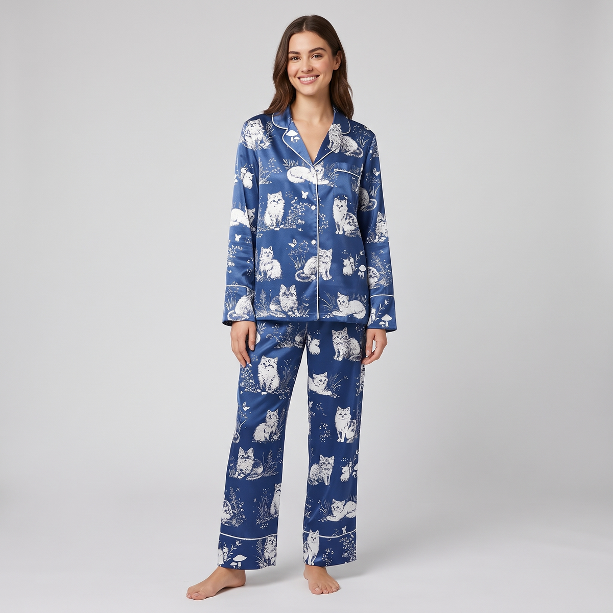 Cottage Toile Cats Women's Pajama Set - long sleeve and pants