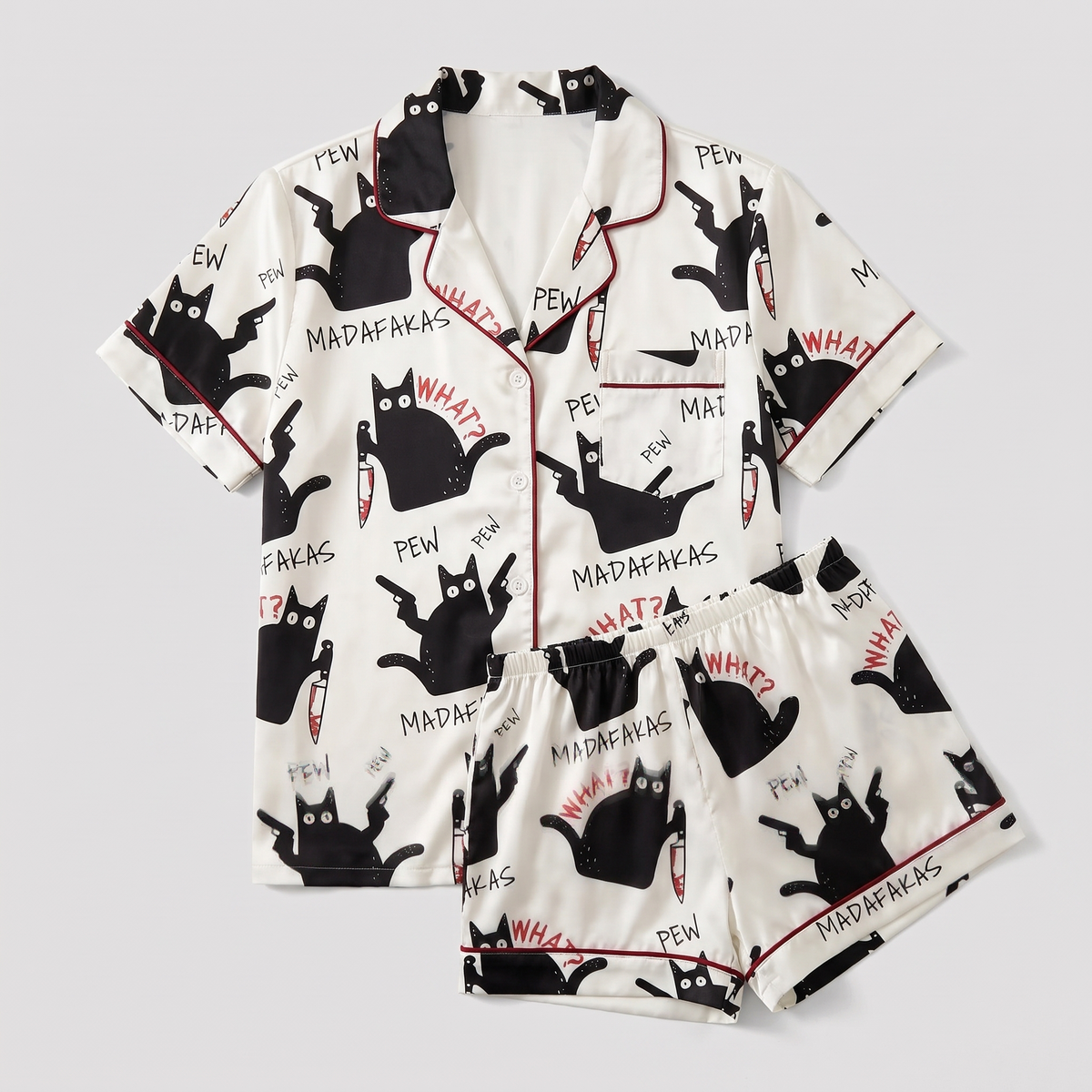 Pew Pew Cats Women's Pajama Set - flat lay