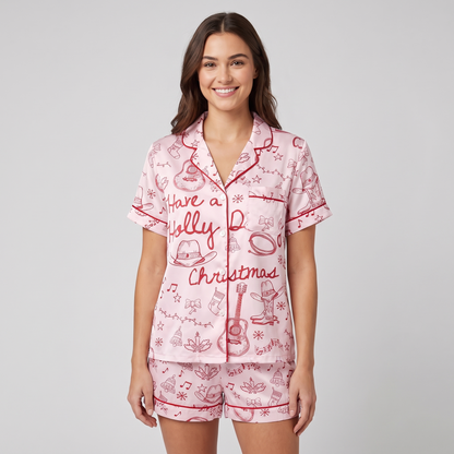 Have A Holly Dolly Christmas Women's Pajama Set - Light Pink