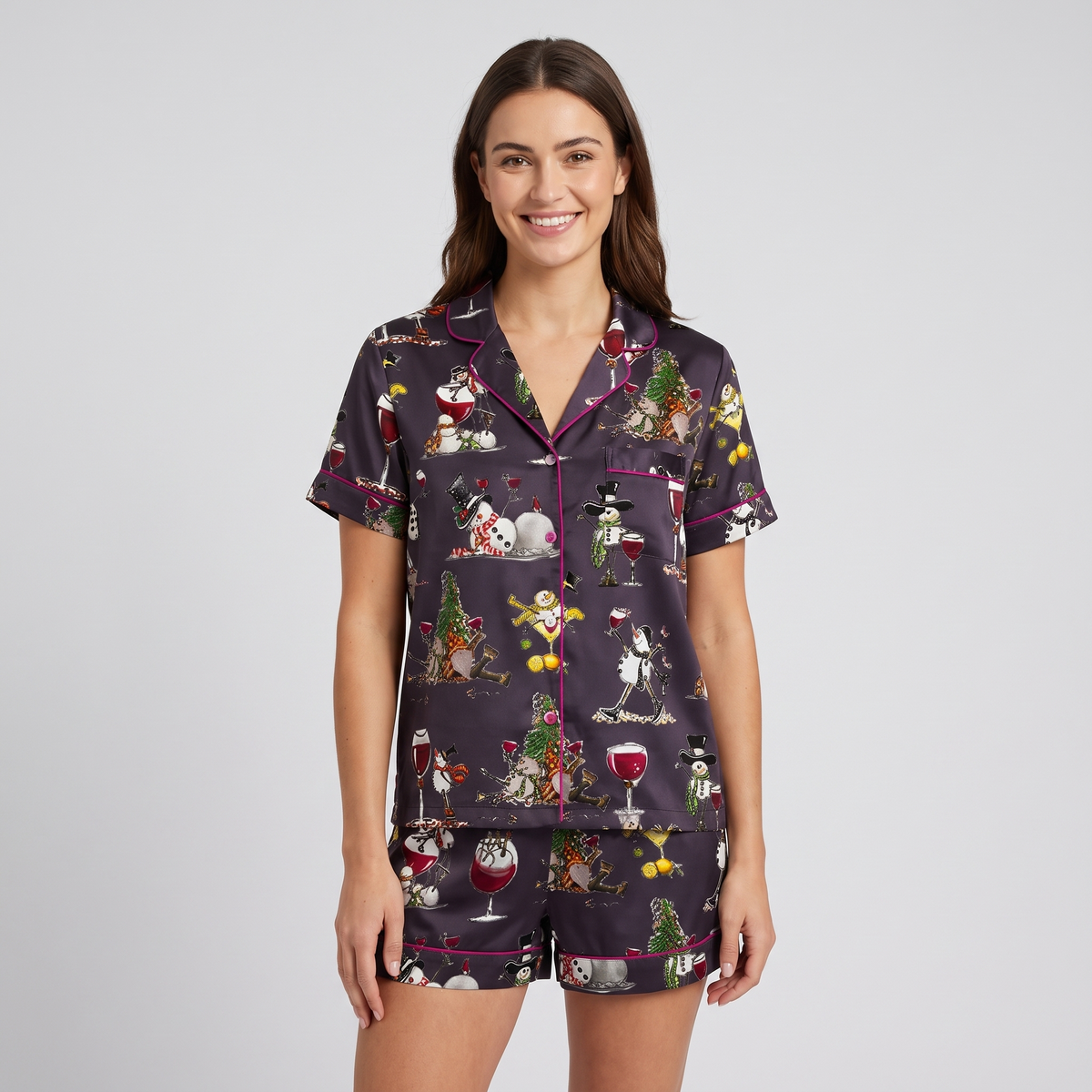 Winey Snowmen Women's Pajama Set - Black