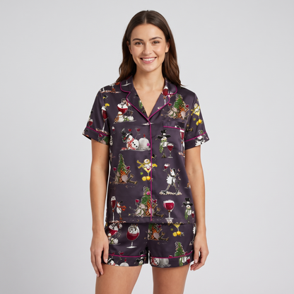 Winey Snowmen Women's Pajama Set - Black