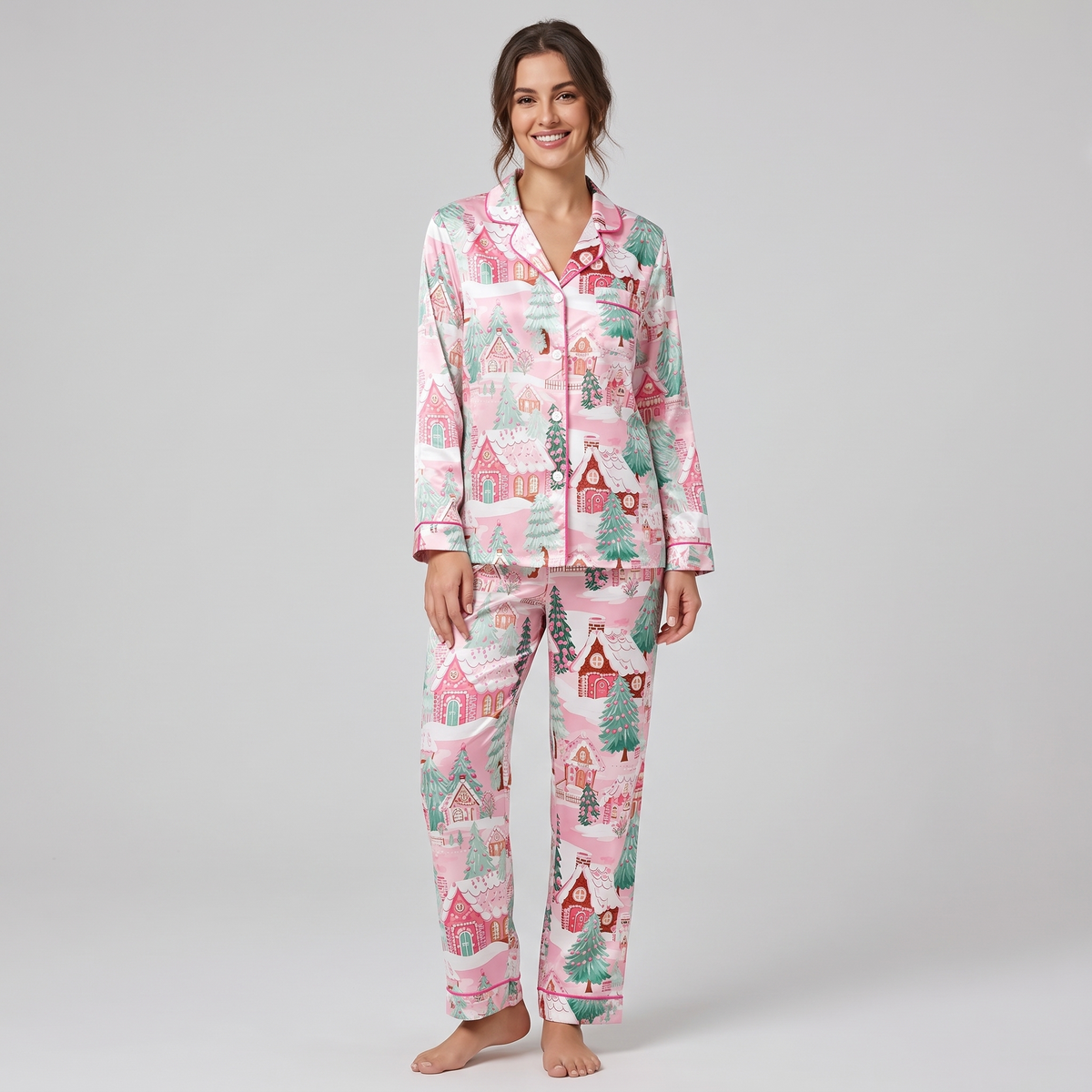 Dreamy Pink Houses Women's Pajama Set - long sleeve and pants