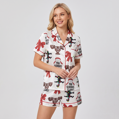 Moose Mugs & Red Bows Inspired Women's Pajama Set - short sleeve and shorts
