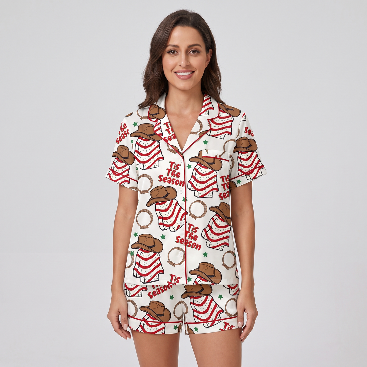 Tis The Season Cowboy Cakes Women's Pajama Set - short sleeve and shorts