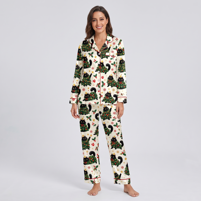 Twinkle Tree Kitties Christmas Women's Pajama Set - long sleeve and pants