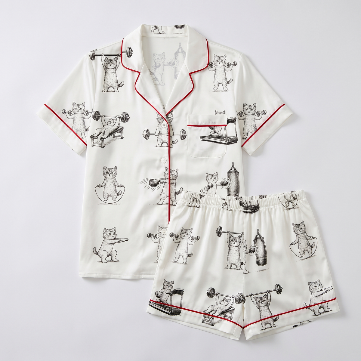 Weightlifting Cats Women's Pajama Set - flat lay