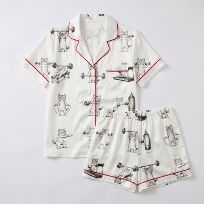 Weightlifting Cats Women's Pajama Set - flat lay