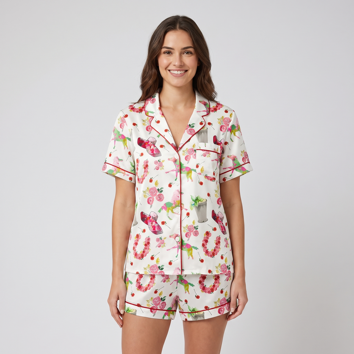 Rose Horseshoe Julep Horse Women's Pajama Set - short sleeve and shorts