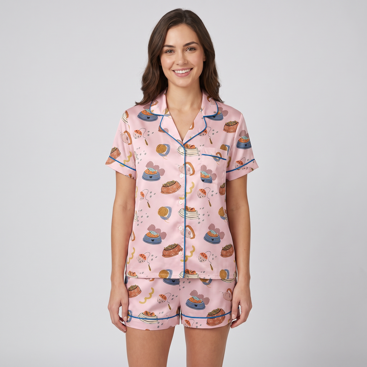 Kibble Bowl Cats Women's Pajama Set - Pink