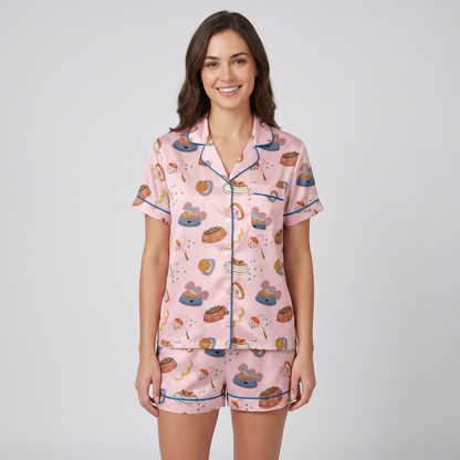 Kibble Bowl Cats Women's Pajama Set - Pink