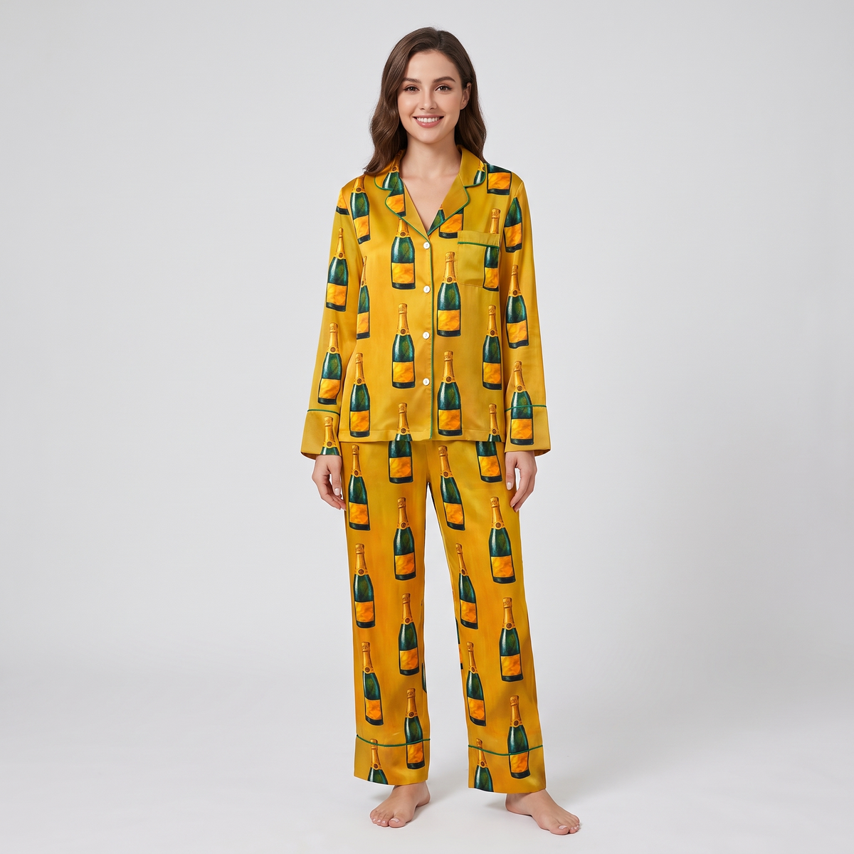 Golden Champagne Women's Pajama Set - long sleeve and pants