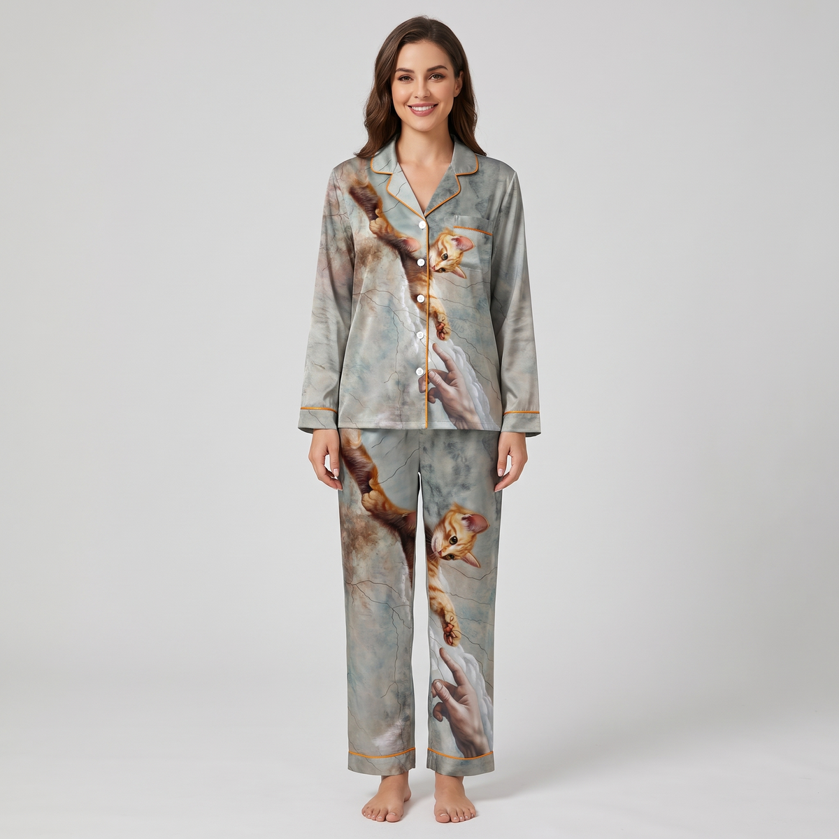 Reaching Cat Women's Pajama Set - long sleeve and pants