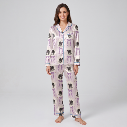 Purple Bow Black Cats Women's Pajama Set - long sleeve and pants