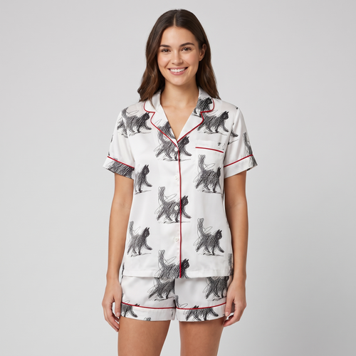 Pencil Sketch Cats Women's Pajama Set - short sleeve and shorts